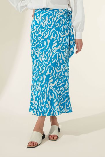 Ro&Zo Blue Animal Print Wrap Skirt