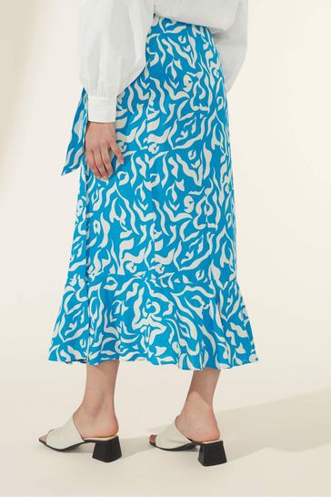 Blue leopard shop print wrap skirt