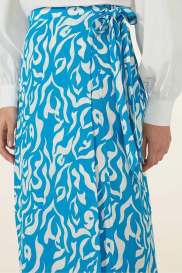 Blue leopard print wrap skirt deals
