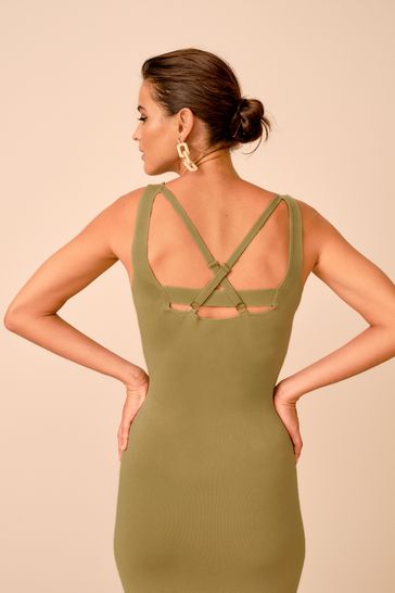Buy Khaki Green Cut Out Back Knit Jumper Dress from Next Luxembourg