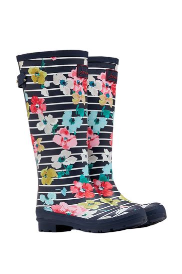 Joules Blue Printed Wellies With Back Gusset