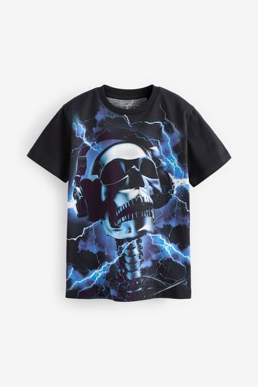 Black Skull Short Sleeve Graphic T-Shirt (3-16yrs)