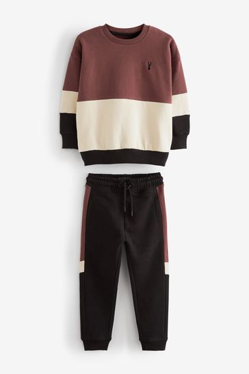 Brown Colourblock Sweat And Joggers Set (3-16yrs)