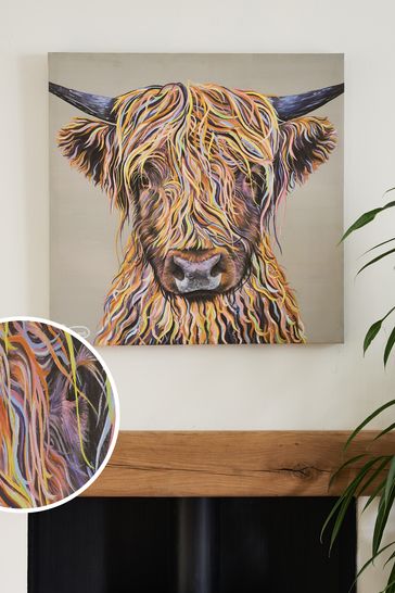 Multi Colour Artist Collection 'Harry the Highland Cow' by Emily Howard Medium Canvas Wall Art