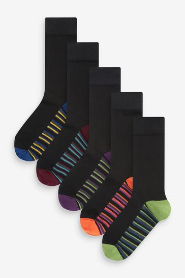 Black Stripe 5 Pack Footbed Socks