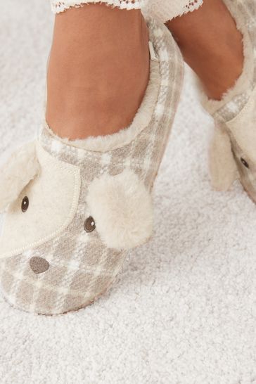 Neutral Check Dog Next Cosy Shoot Slippers