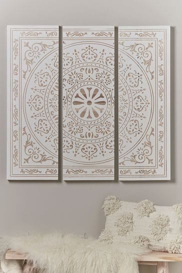 Cox & Cox White Etched Triptych Wall Panel