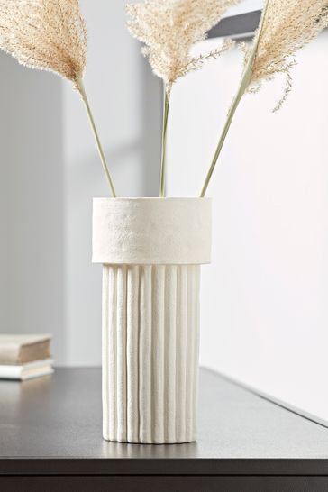Cox & Cox Cream Ribbed Column Vase