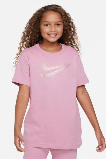 Nike Pink Oversized Swoosh Shine T-Shirt