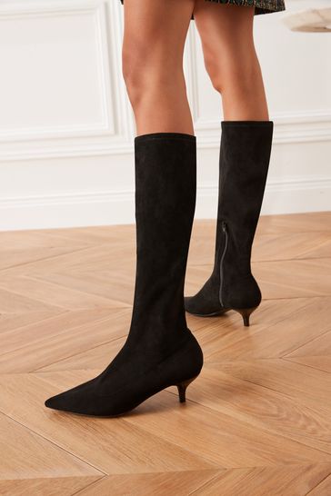 Buy Black Forever Comfort Knee High Kitten Heel Sock Boots from Next Luxembourg