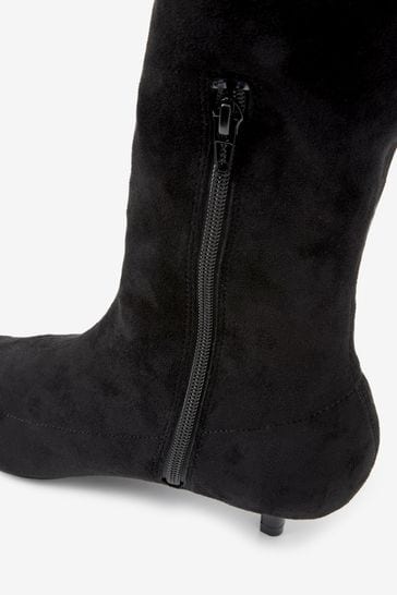 Black suede kitten deals heel knee high boots
