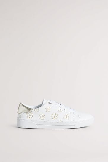Ted Baker Taliy White Gold Magnolia Flower Cupsole Trainers