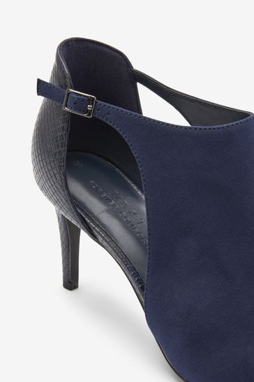 Navy blue open toe booties 2025