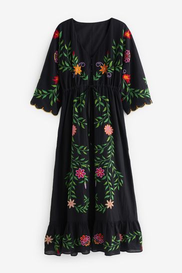 Black sales embroidered dress