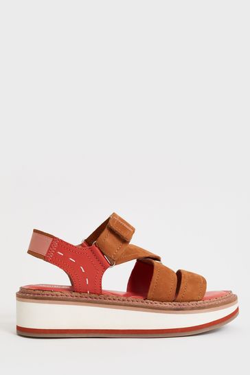 White Stuff Red Sporty Leather Flatform Sandals