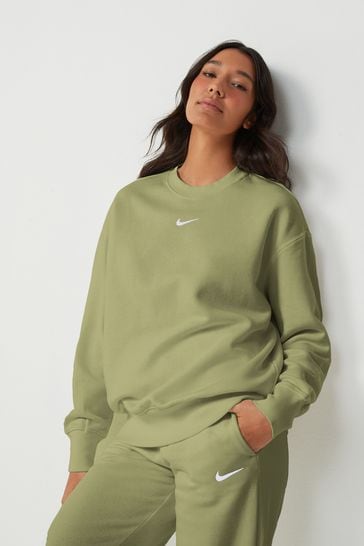 Nike Olive Green Oversized Mini Swoosh Sweatshirt