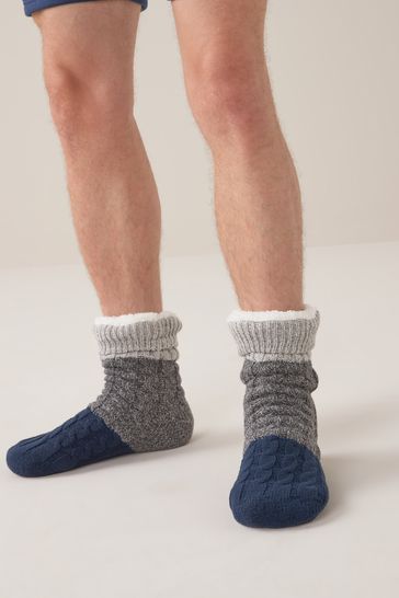 Grey/Navy Blue Blocked Next Slipper Socks