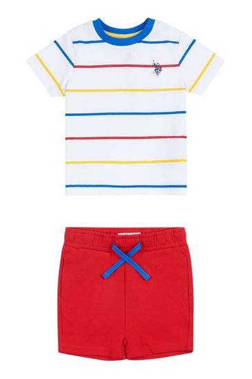 U.S. Polo Assn Yellow Multi Stripe T-Shirt And Short Set