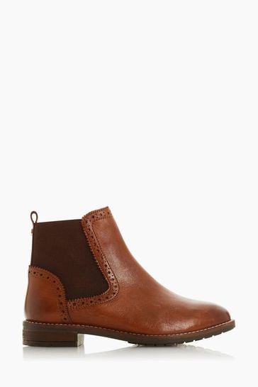 Dune London Quant Wide Fit Brogue Brown Chelsea Boots