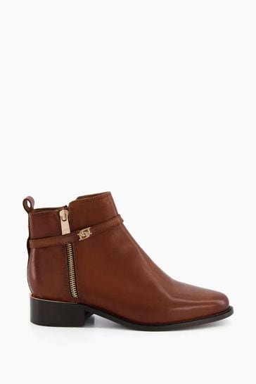 Dune London Brown Wide Fit Pap Buckle Trim Ankle Boots