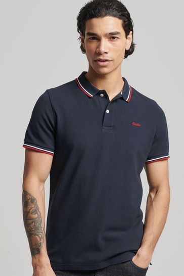 Superdry Blue Organic Cotton Vintage Tipped Short Sleeve Polo Shirt