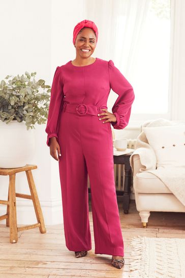 Long sleeve belted hotsell jumpsuit