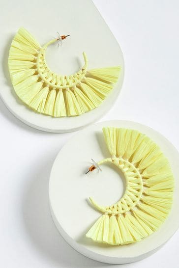 Yellow Raffia Fan Statement Earrings