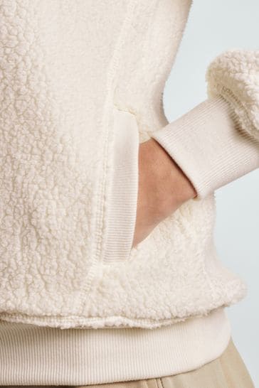 Ecru White Teddy Borg Longline Fleece Sweatshirt