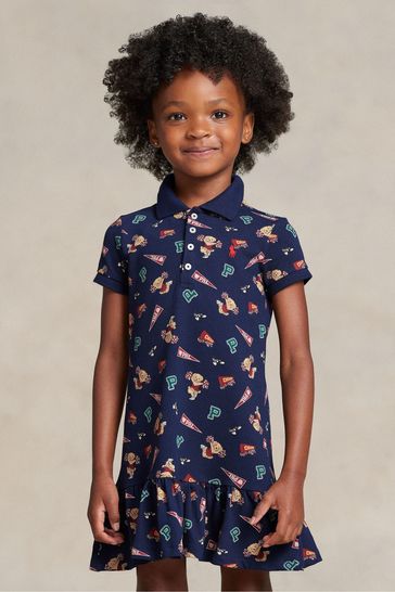 Buy Polo Ralph Lauren Girls Blue Cheerleader Bear Logo Polo Dress from Next Poland