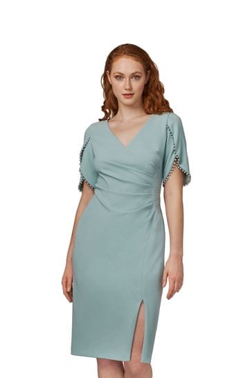 Adrianna Papell Blue Knit Crepe Pearl Trim Dress