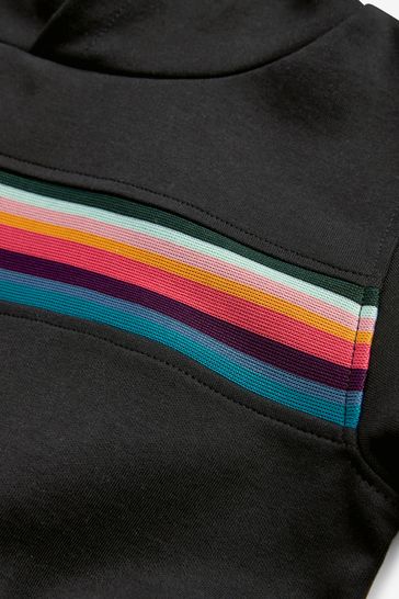 Black sweatshirt with rainbow top stripe