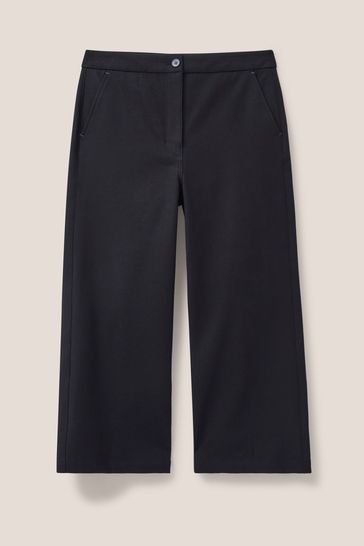 Black wide shop leg cropped trousers