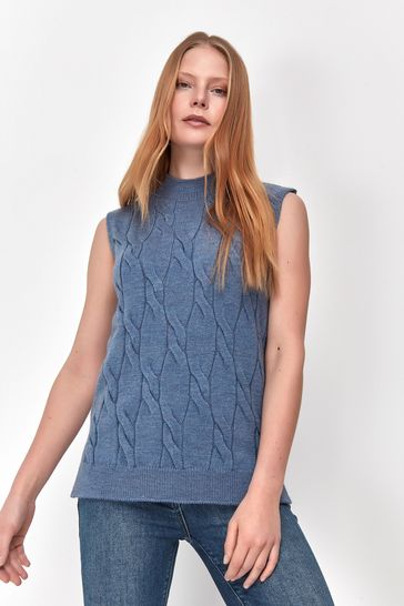 blue cable knit vest