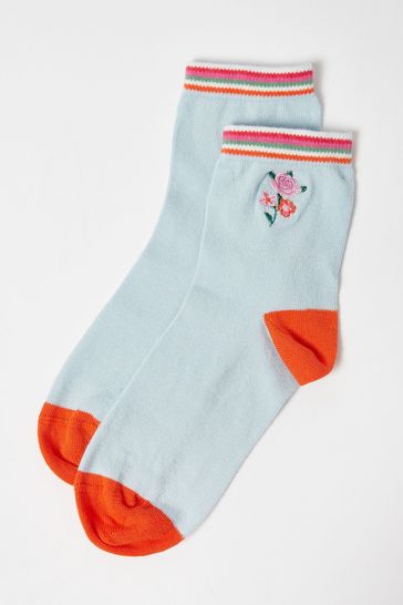 Oliver Bonas Blue Floral Embroidered Socks