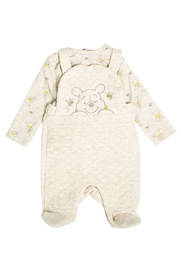 Disney Natural Winnie the Pooh Quilted Dungaree And Top Set