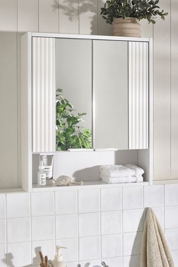 White Garda Textured Mirrored Double Wall Cabinet