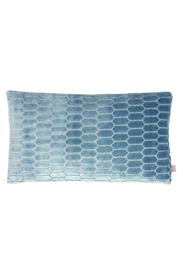 Kai Blue Rialta Geometric Cut Velvet Rectangular Feather Fi Cushion