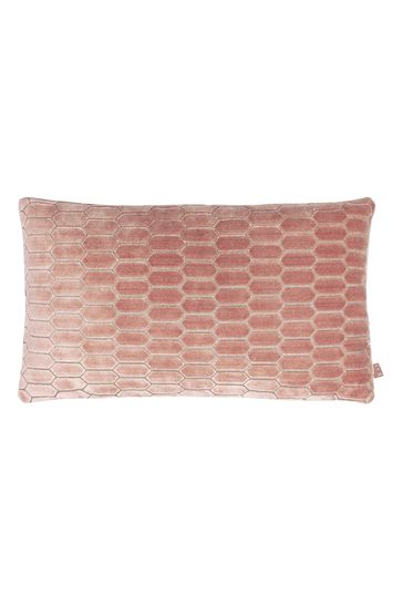 Kai Pink Rialta Geometric Cut Velvet Rectangular Feather Fi Cushion