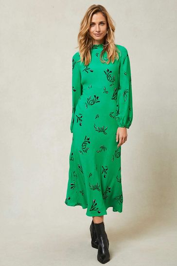 Mint Velvet Kylie Green Print Bias Midi Dress