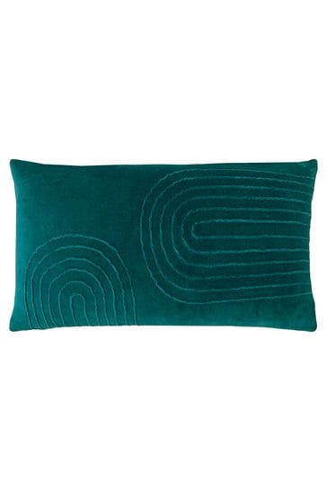 furn. Teal Blue Mangata Linear Cotton Velvet Cushion