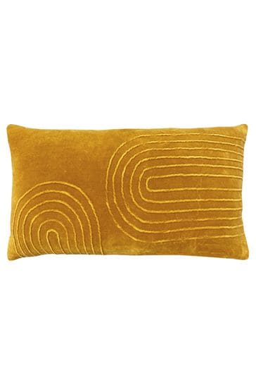 furn. Ochre Yellow Mangata Linear Cotton Velvet Cushion