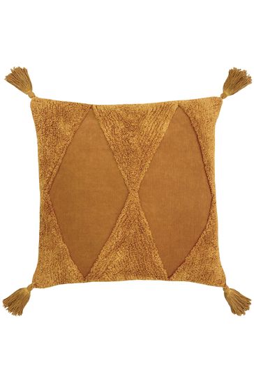 furn. Ginger Brown Kantha Cotton Tassel Corduroy Cushion
