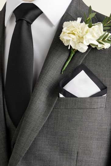 Black/White Slim Silk Wedding Tie And Pocket Square Set
