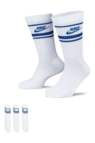 Nike White/Blue Sportswear Everyday Essential White Crew Socks (3 Pack)