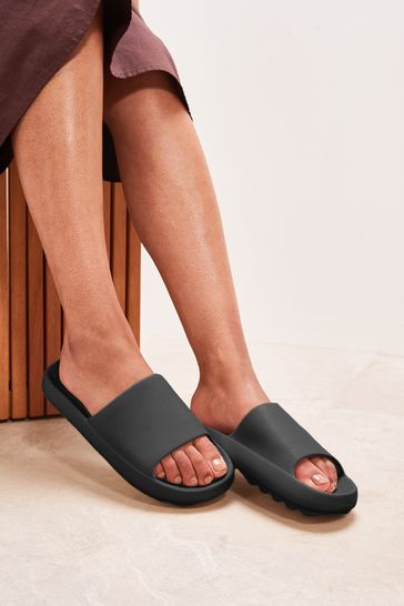 Black Chunky Slider Sandals