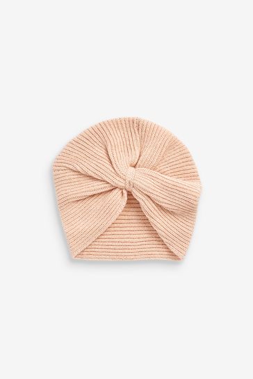 Rust Pink Knitted Baby Turban Hat (0mths-2yrs)