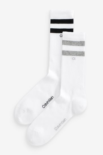 Calvin Klein Mens White Striped Socks 2 Pack