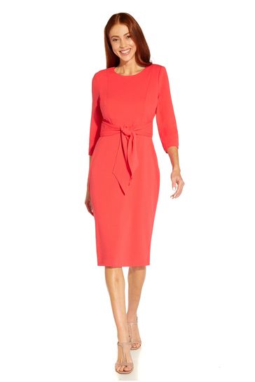 Adrianna papell knit crepe tie waist midi length sheath dress store