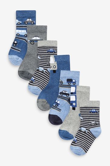 Blue Stripes/Transport Cotton Rich Socks 7 Pack