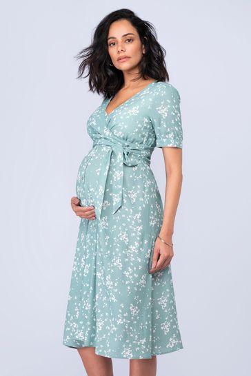 Seraphine Sage Green Floral Maternity And Nursing Midi Dress